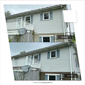 house washing vinyl siding with visible before and after results showing clean surfaces and restored appearance
