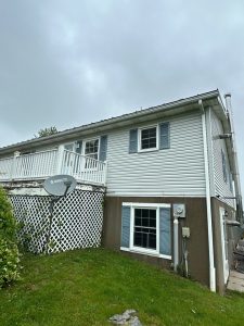 pro pressure works is cleaning a two story home exterior with focus on the siding and surrounding vegetation for optimal results